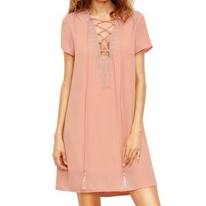 Lace Up Tassel Tie Swing Dress
